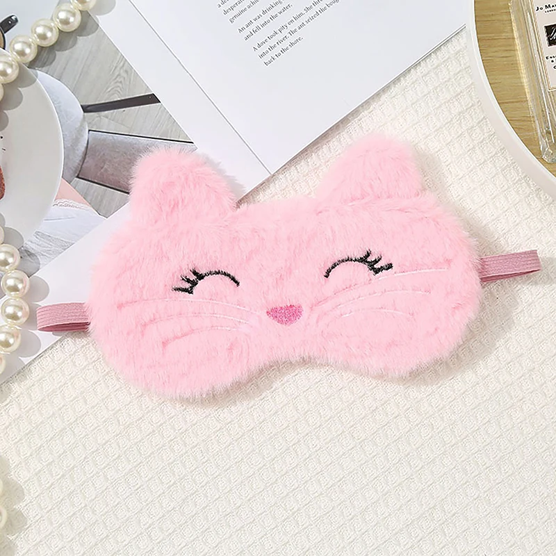 New 1Pc Cute Cartoon Cat Plush Sleeping Eye Mask Comfortable Sleep Mask Sleep Aid Traveing Home Shading Light Eye Cover Eyeshade
