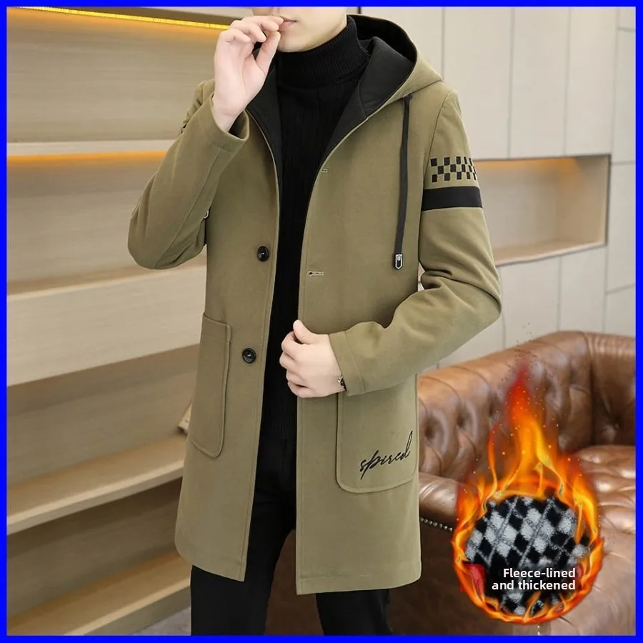 

Мужской плащ-тренч: зимняя куртка, весенняя одежда, длинный рукав, приталенный крой, простой стиль, всесезонное пальто для мужчин