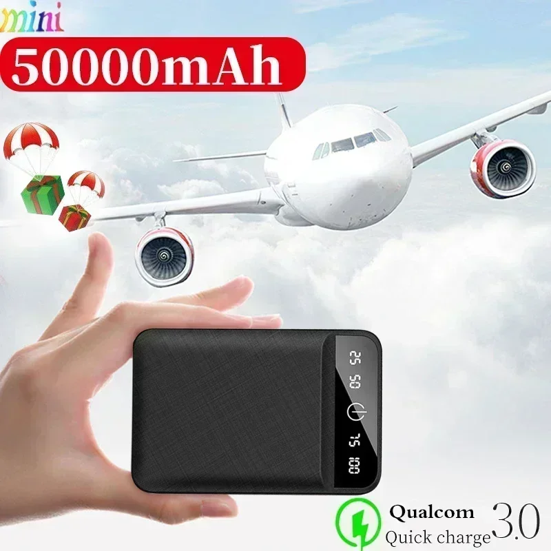 Power Bank Mini baterai 50000mAh, tampilan Digital pengisian daya Cepat portabel dua USB pengisi daya untuk iPhone,Xiaomi,Huawei