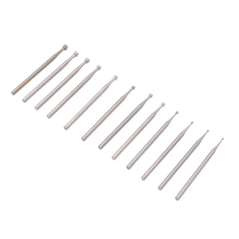 [NEWA64Z!】 12 Pcs Round Cup Burr Set, 3/32Inch Shank Wire Rounder Bits Jewelry Carving Bits (0.8-3.0Mm)