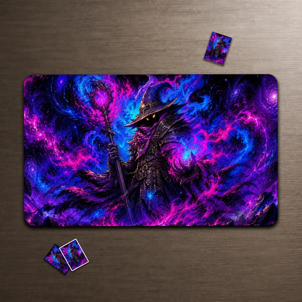 Arcane Void Wizard MTG Playmat, Cosmic Dark Fantasy TCG Mat, Purple Magic Commander EDH Gaming Mat pc accessories mouse pad