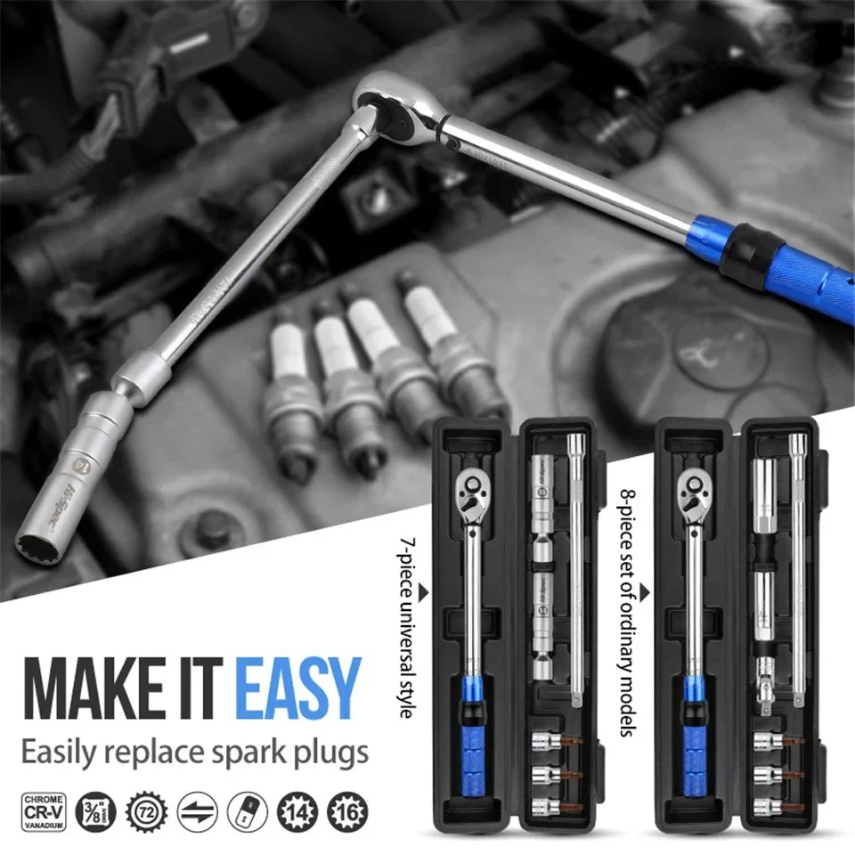 

Precision-Adjustable Torque Wrench Kit 3/8" 10-60N.m with Dual-Direction Ratchet & Magnetic Spark Plug Removal Tool