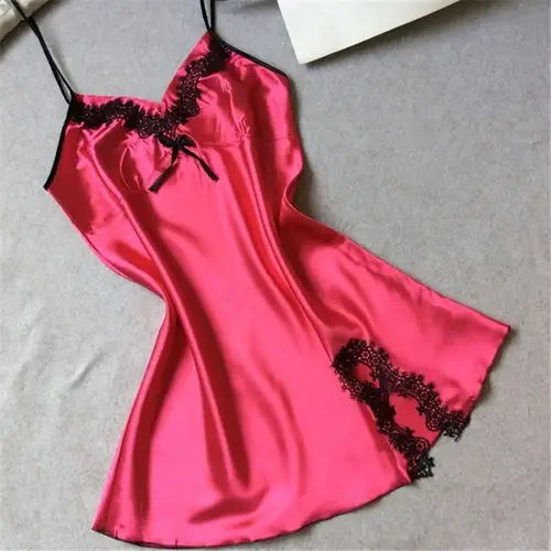 Sexy Sleepwear Lady Sexy Silk Satin Night Dress V-neck Nightgown Plus Size Nightdress Lace Nightwear for Women Nighty for Ladies - Image 13