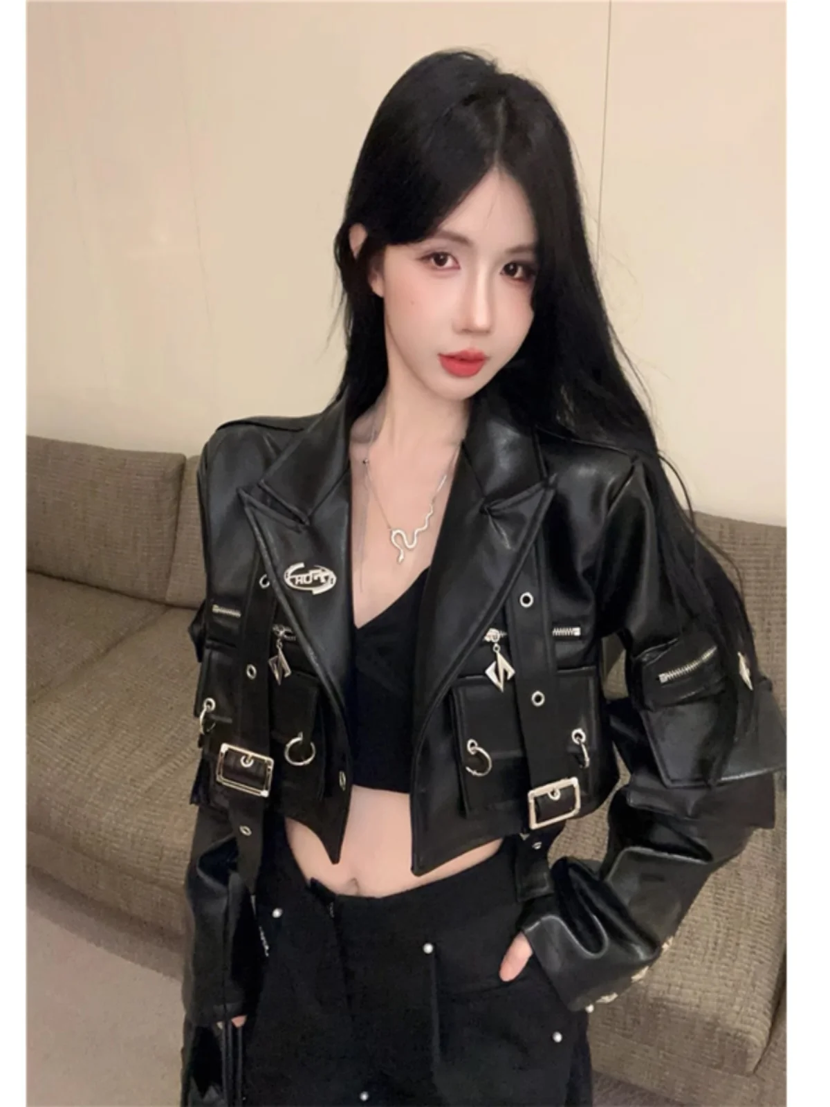 Heavy Du Motorcycle Jaet Cappotto in pelle PU da donna Bla Zipper Design Or Sle Primavera New Faion Commute Giacca a vento