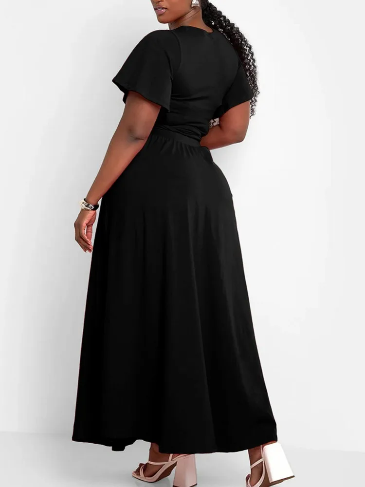 Tweedelige set plus size kleding lente zomer v-hals korte mouw top maxi rok vrouwen sets streetwear casual kantoor dame pak