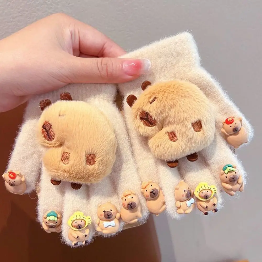 

Gift Keep Warm Cartoon Capybara Gloves Cute Soft Kids Warm Mittens Windproof Plush Winter Children Gloves Boys and Girls