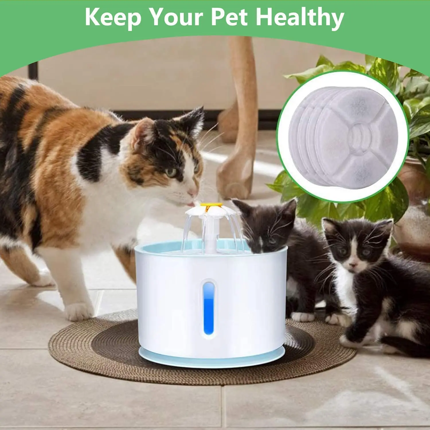 Filtri di ricambio per fontana per animali domestici filtro per carbone attivo a molla per acqua potabile per fiori per gatti Dispenser per fontana rotonda per cani da compagnia