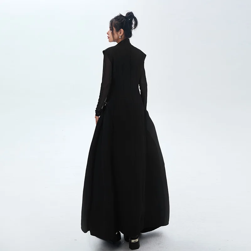 SuperAen Korean Style Fashion Simple Waist Black Dress Elegant Pullover Sleeveless Ball Gown Long Dresses