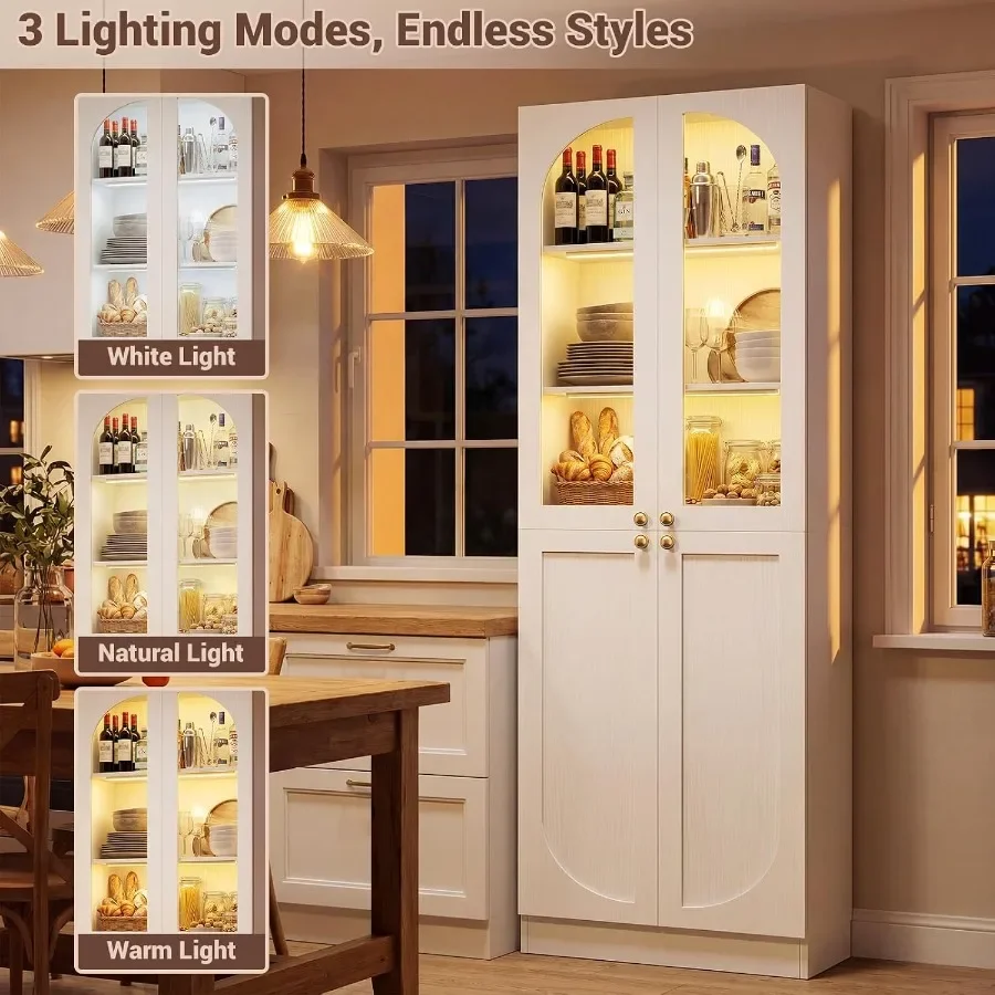 Pantry for kitchen use, tempered glass doors, black finish, motion sensor lighting view 5
