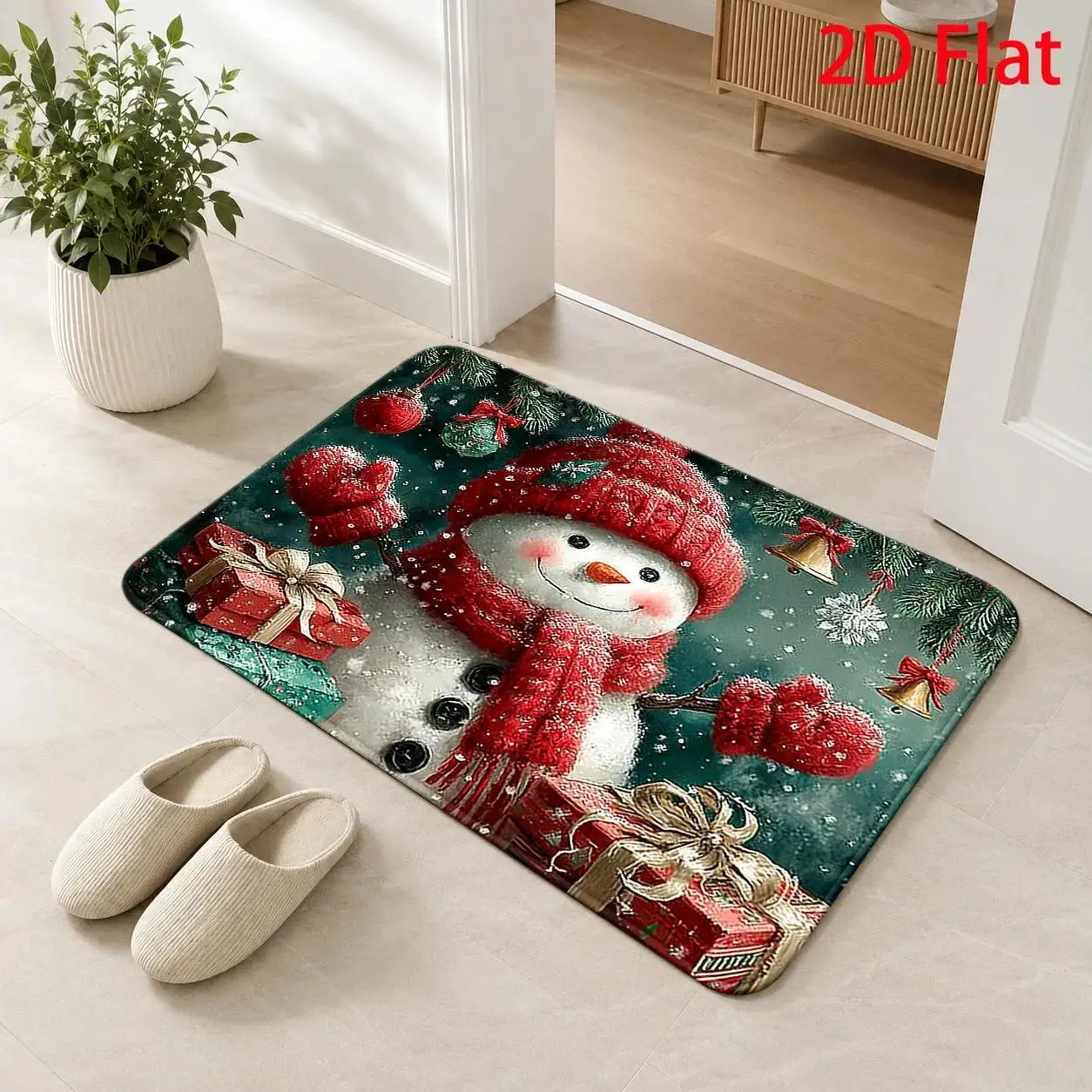 2D Flat Snow Mantle Winter Wonderland Rug, Decor Mat for Welcome, Entryway, Christmas Decor, Kitchen, Laundry Room