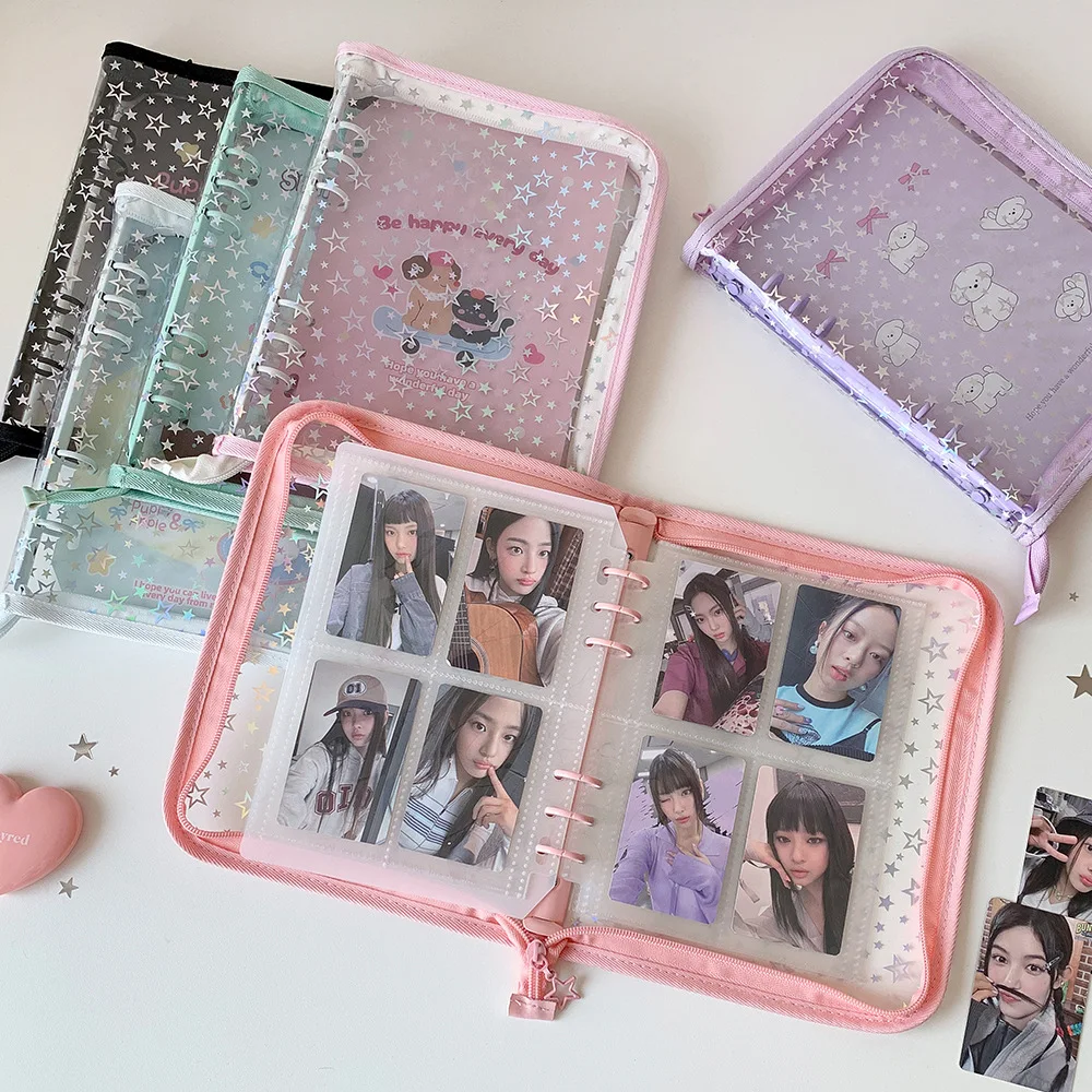 IFFVGX A5 Zipper Binder Photocard Holder Kpop Idol Photo Album with 25pcs 3inches Sleeves DIY Journal Dairy Picture Collect Book
