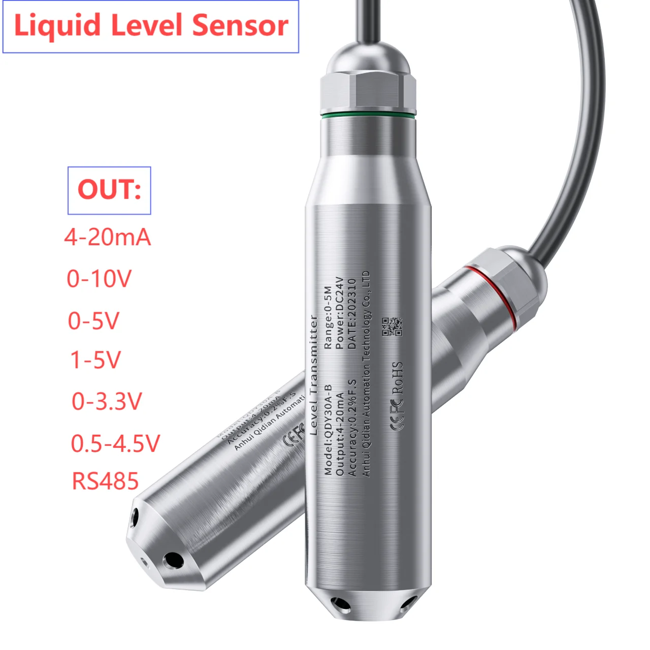 

1-5V Updated Probe Liquid Level Sensor Transmitter Submersible Liquid Level Transducer 4-20mA 0-10V 0-5V RS485 Water Level Meter