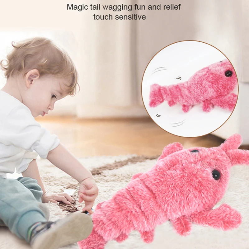 New Electric Simulation Jumping Shrimp Plush Dolls Fun Electric Lobster USB Charging Kids Toy Funny Pet Teasing Cat And Dog Toys