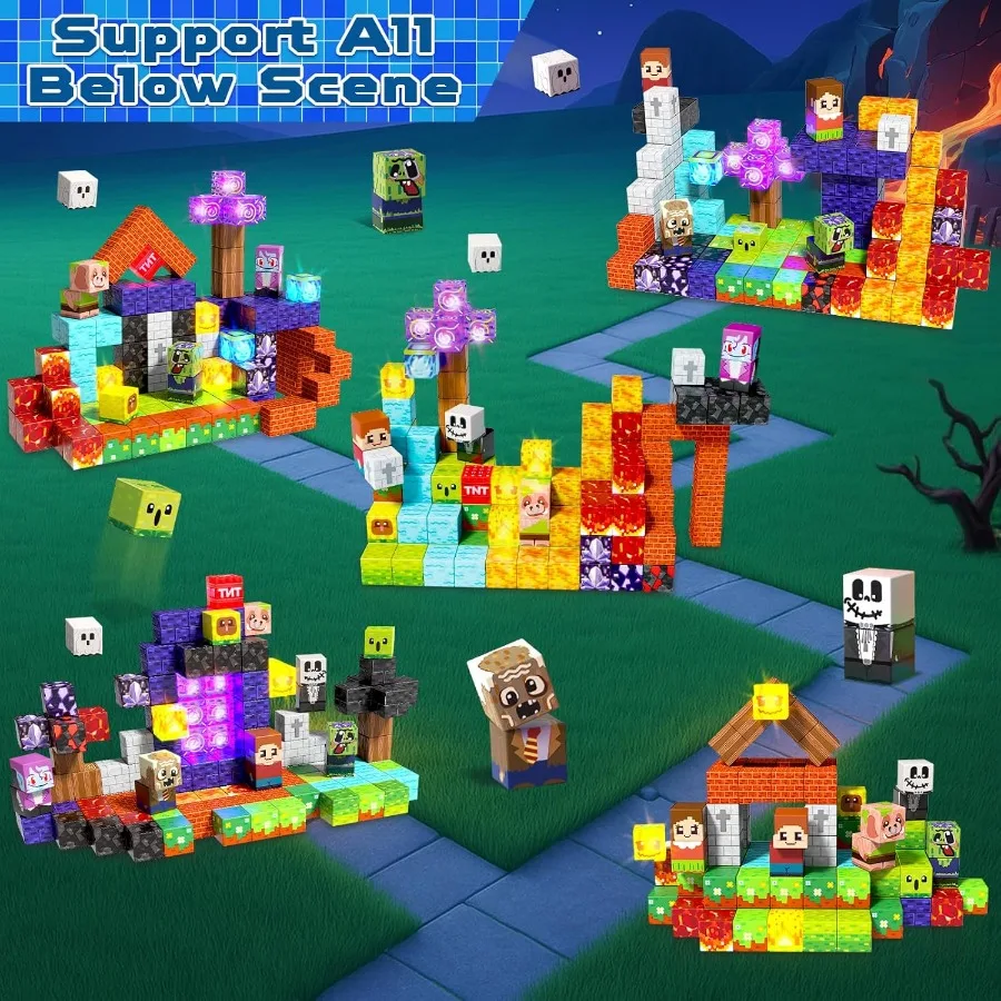 Bloques magnéticos con características de luz para construcción creativa y juguetes educativos de aprendizaje STEM para mayores de 3 años, 150 Uds.