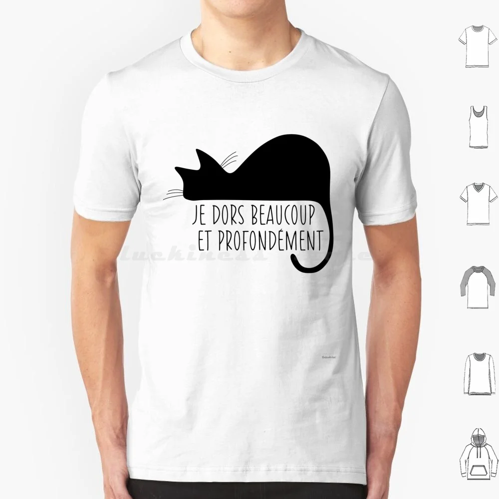 Black Cat Sleeps Deeply In French / Cat Silhouette / Chat Qui Dort T Shirt 6xl Cotton Cool Tee Cat Sleeping Relax French Learn