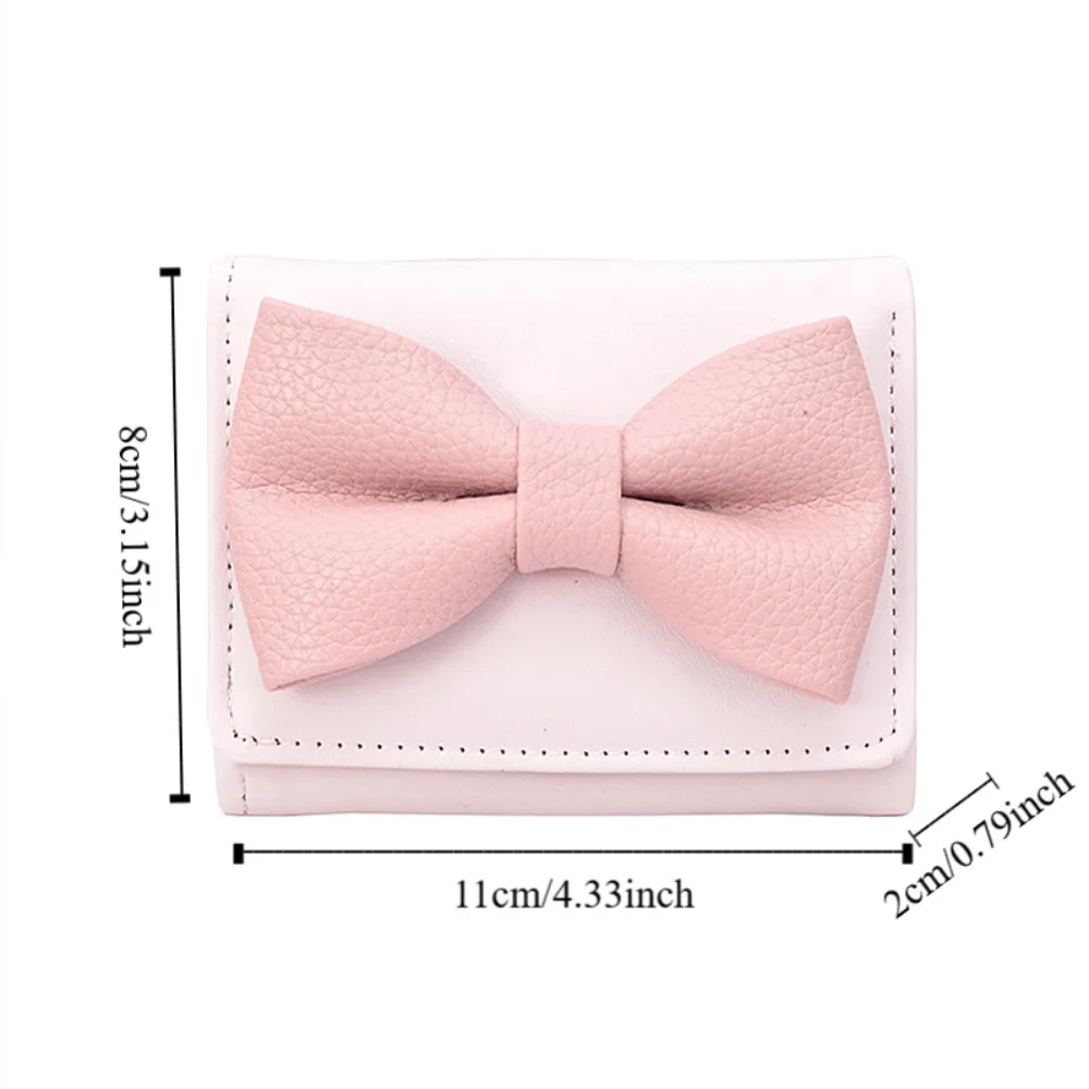 携帯用PUレザー可愛いリボンショートウォレット韓国風プリント折りたたみ財布銀行カードバッグコインパースカードホルダー旅行