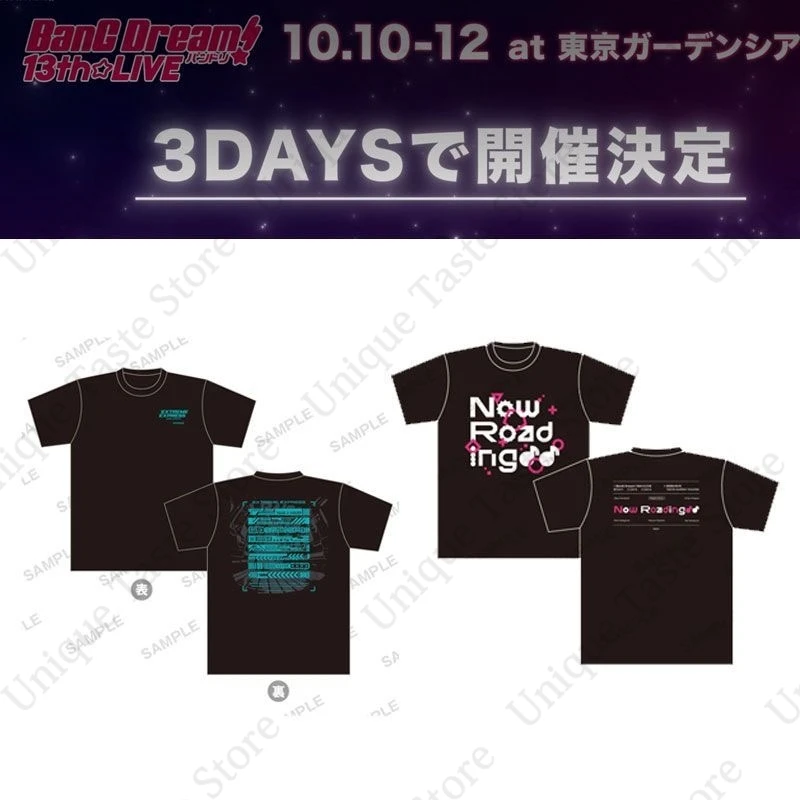 ‌BanG Dream 13th LIVE T Shirt Poppin'Party RAISE A SUILEN Same Print T-shirt Men Women Letter Print Cotton Short Sleeve Tee Tops