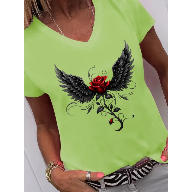 

-Shirt Featuring a Gothic Rose Wing Design, Relaxed Home Use, Outings, Or As a Present