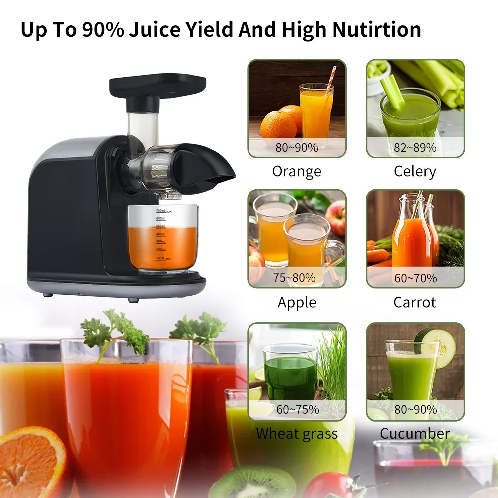 150W Slow Mill Horizontal Juicer 80rpm Slow Juicer Slow Extractor Compact Cold Press Juicer Machine Juice Mixer