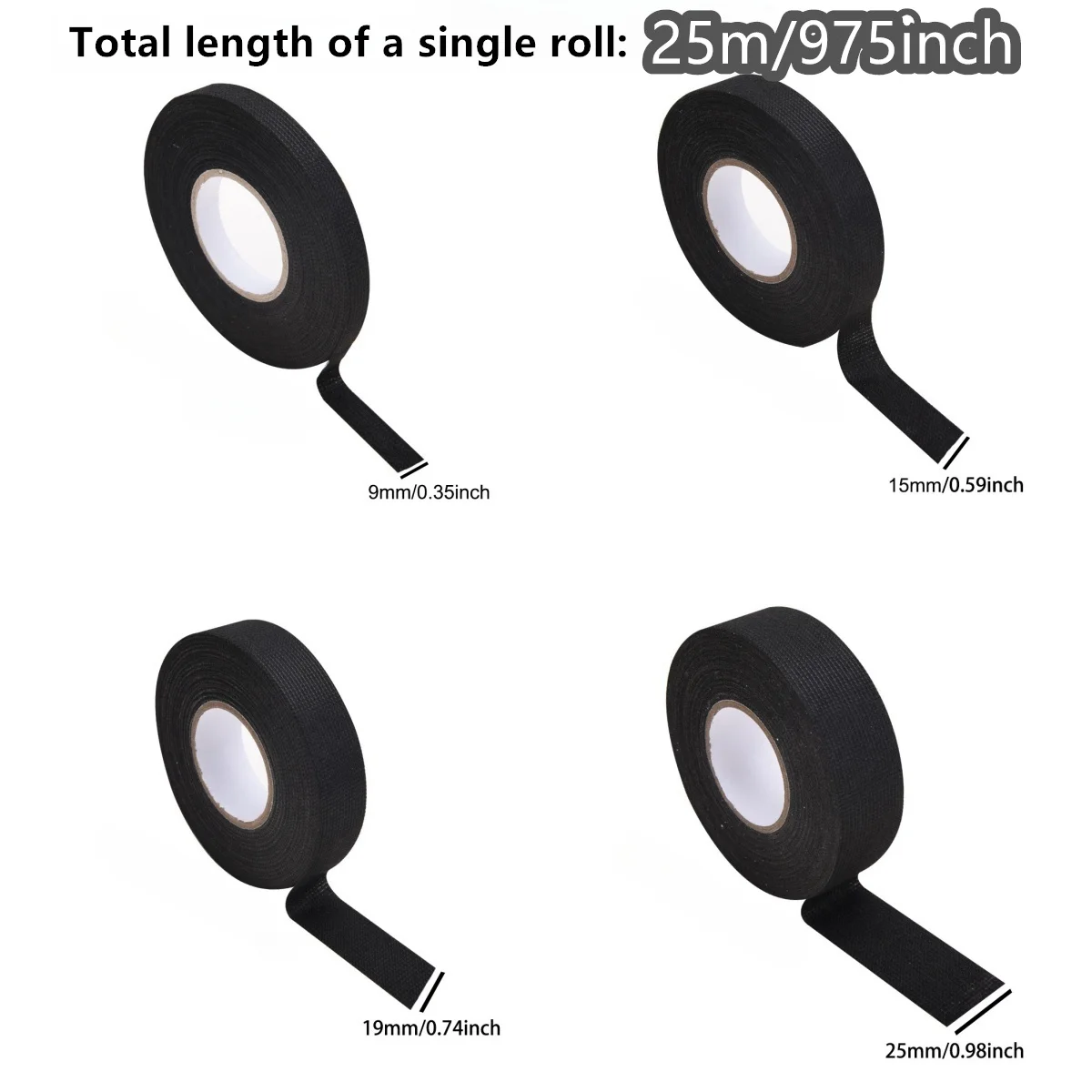 1Roll Adhesive Cloth Fabric Tape For Car Auto Wiring Harness Cable Looms Black Durable Flame Resistant 1 Roll image 6