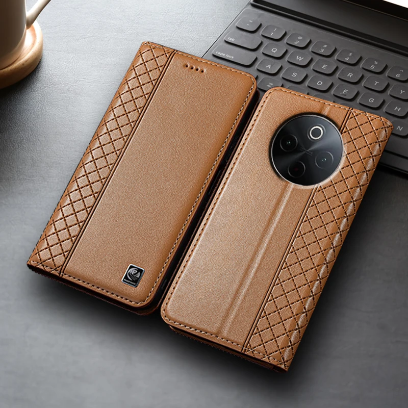 

Napa Inner Grid Genuine Leather Flip Case For Vivo Y200 Y200i Y200T Y300 Y300i Y300T Y400 Pro Plus GT Global Cover Card Cases