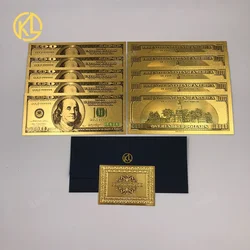 10pcs/lot USA 100 Dollar Gold Foiled Platsic Banknote Bill United States OF America with Envelope for gifts