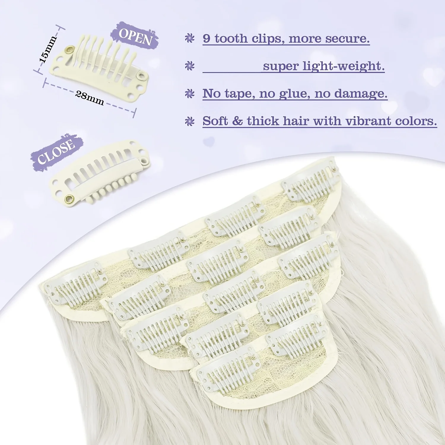 여성용 클립 인 헤어 익스텐션 - 20인치 4개 긴 웨이브 컬리 어번 구리 레드 풀 헤드 합성 헤어