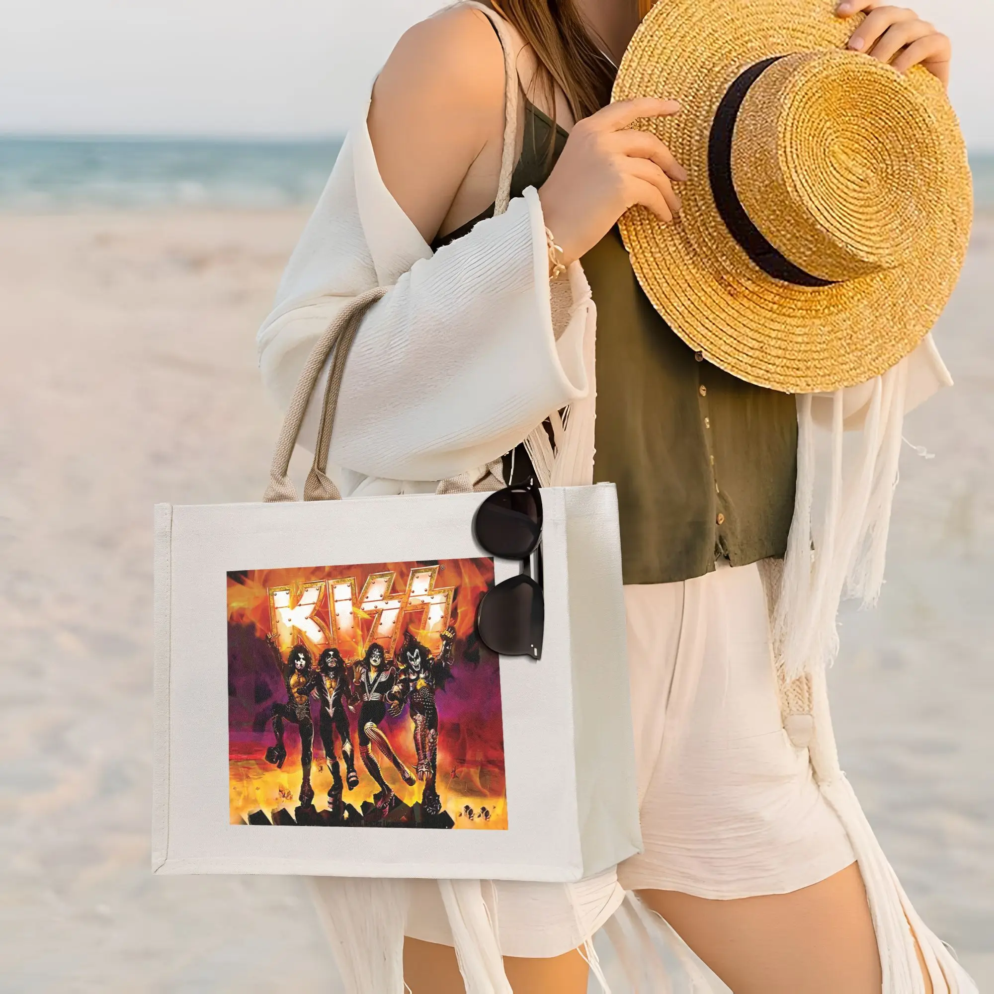 

Сумка-шоппер KISS The Band Rock And Roll, холщовая складная сумка-тоут для женщин, дорожная сумка через плечо