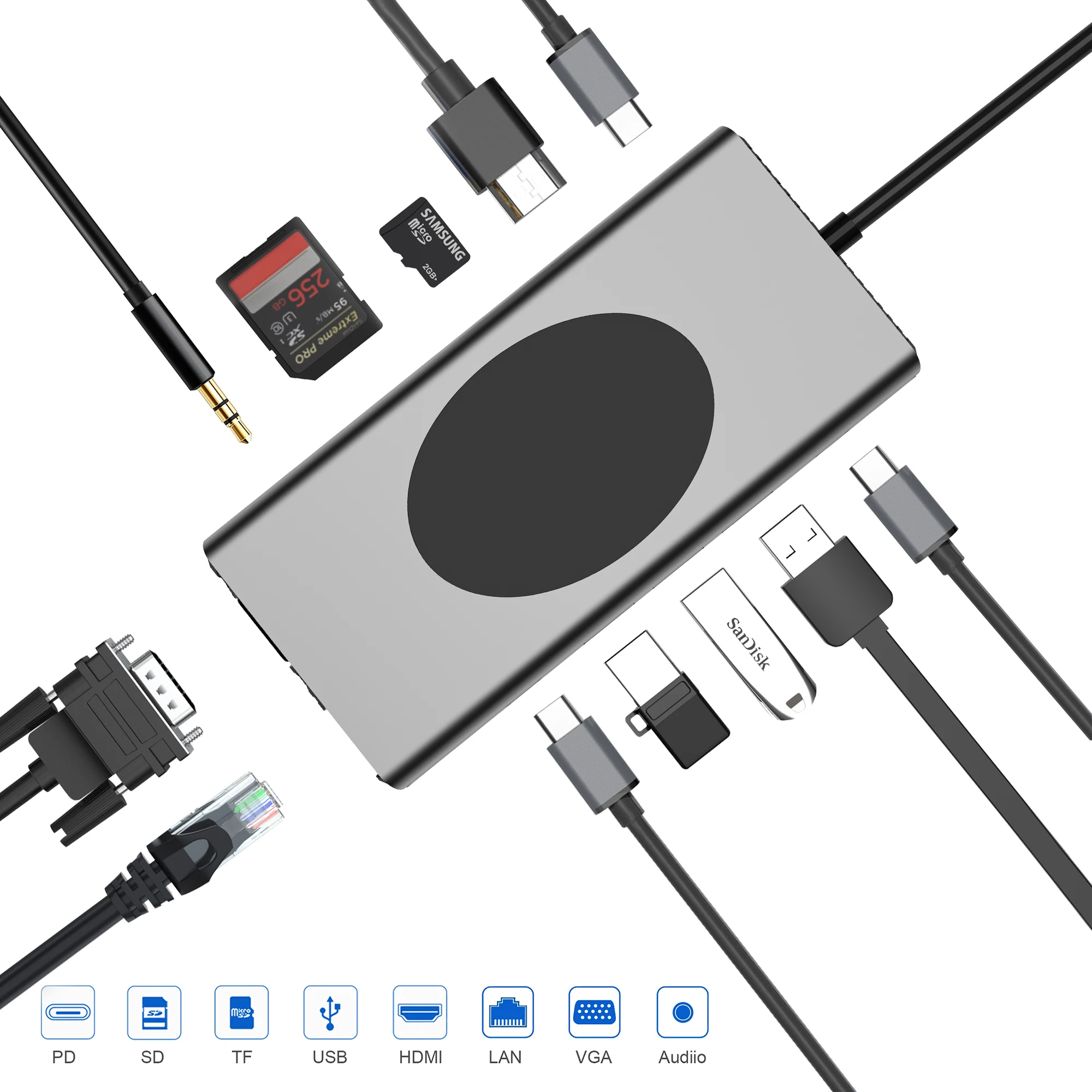 

15 Port Type C Interface Charging Hub With Wireless Charger C Hub With Card Reader 15 In 1 USB C Hub Adapter