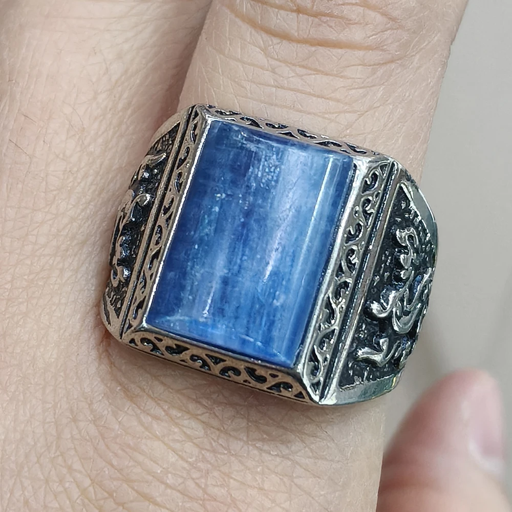 1pc100% natural Phantom crystal gem ring, Retro style adjustable copper-plated 925 silver ring for men, for parties and gifts