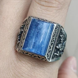 1pc100% natural Phantom crystal gem ring, Retro style adjustable copper-plated 925 silver ring for men, for parties and gifts