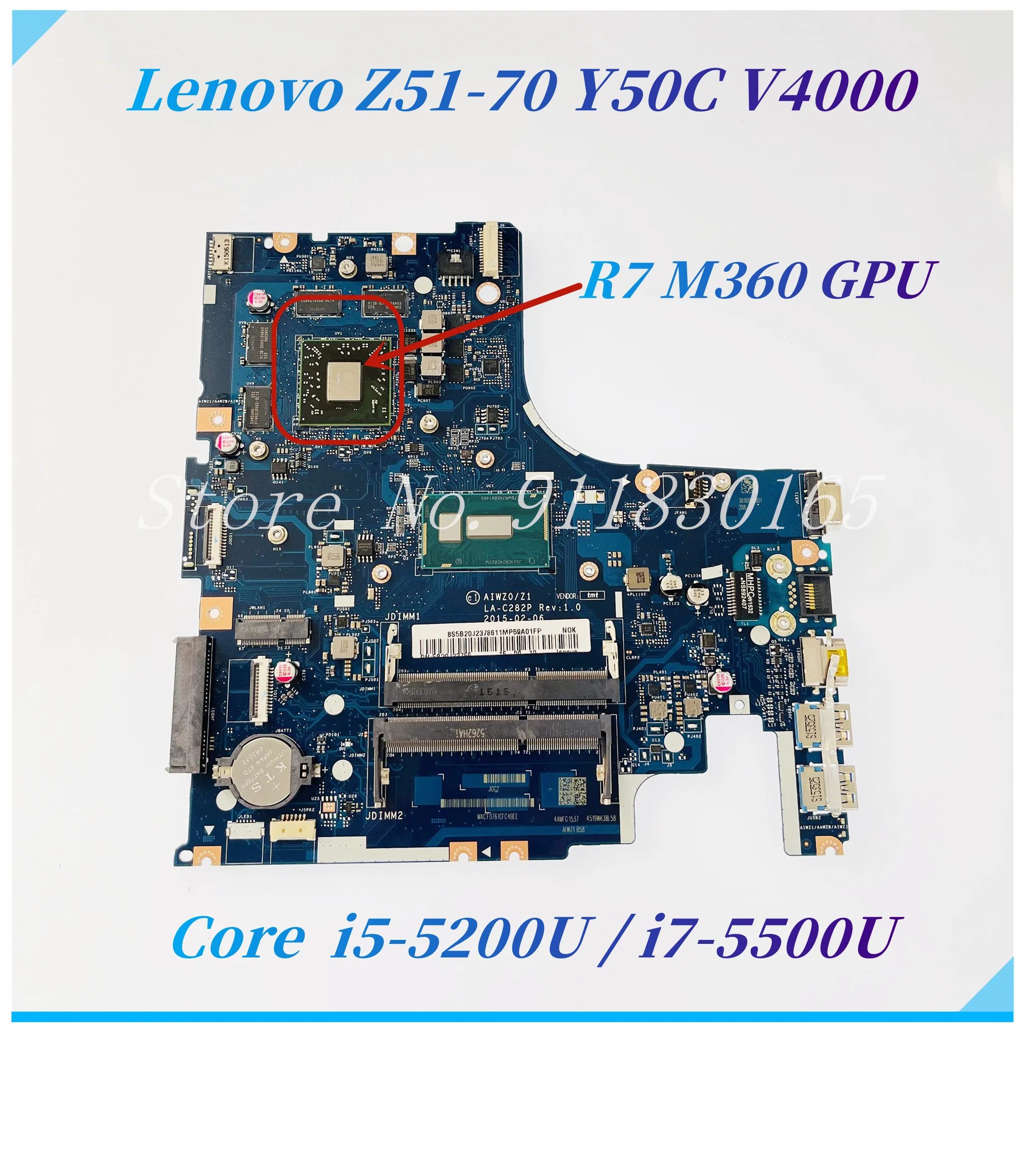 AIWZ0/Z1 LA-C282P Mainboard For Lenovo Z51-70 Y50C V4000 Laptop Motherboard With Core i5-5200U I7-5500U CPU R7 M360 GPU DDR3L