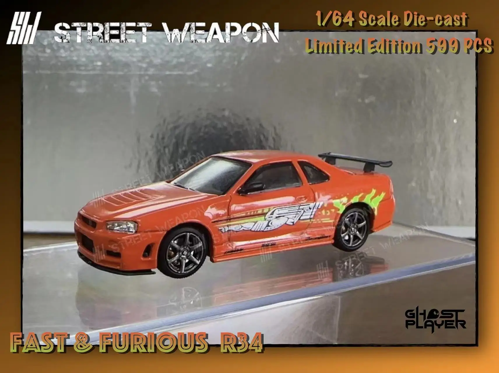 Street Weapon X Ghost Player 1:64  R34 Fast and Furious Customized Version limited599 Diecast Model Car