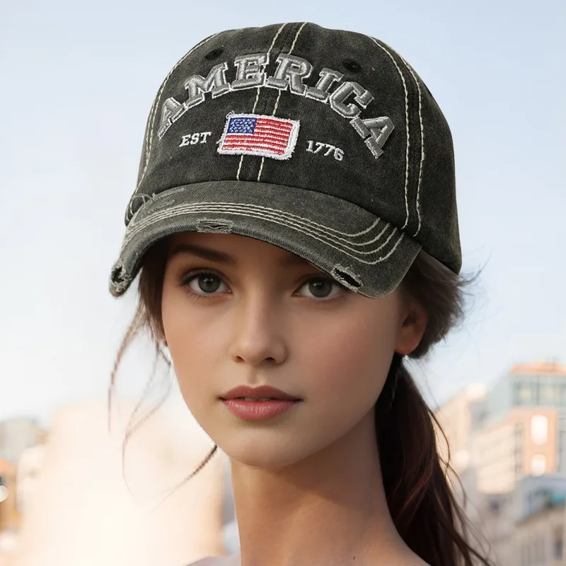 Men's women's European and baseball , fashionable AMERICA American flag 1776 duckbill caps, retro sun hats for