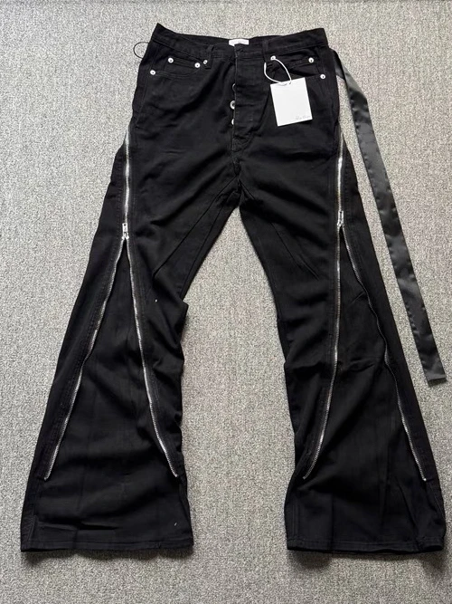 American Style Large Zipper Flared Jeans High Waist Cotton Stretch Denim Men's Women's Trendy Long Trousers Floor-Length