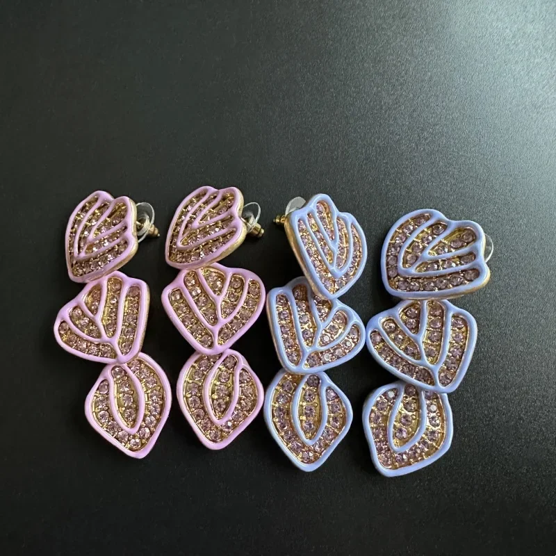 

Fashion Jewelry Vintage Hand-Painted Enamel Lotus Leaf and Tree Leaf Studs and Drops Earrings for Women,Colorful Crystals