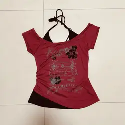 American Vintage Fake Two Pieces Short Sleeve T-shirt 2024 Autumn New Slim Fit Trendy Hottie Hanging Neck Top Y2k Crop Tp