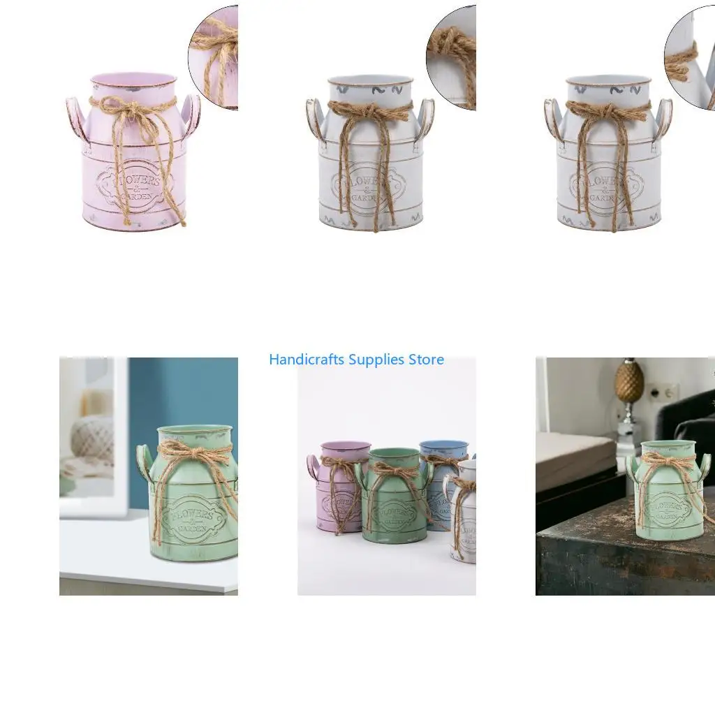 R1WA Vintage Milk Can Farmhouse Decorative Flower Vase Flower Shabby Vase