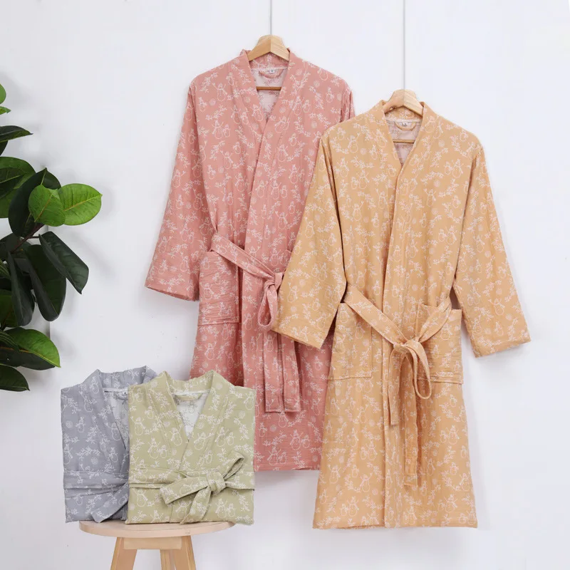 

Couple's Absorbent and Quick Drying Bathrobe for Spring and Summer Cotton Floral Printed Style Home Clothing Bath Towel Robes