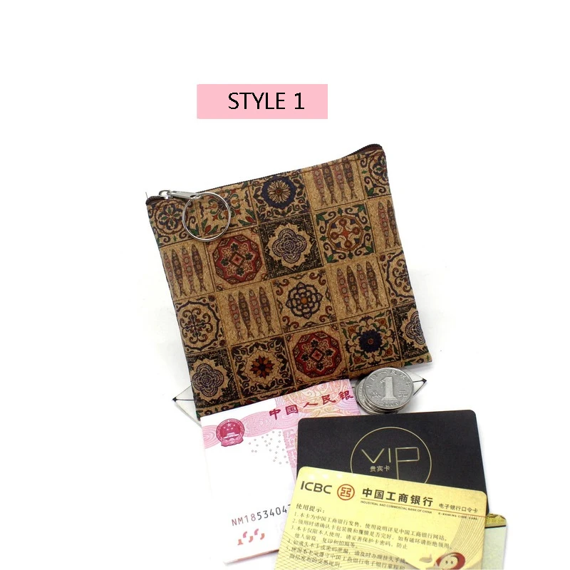 Vintage Fashion Real Wood Grain Printing Coin Purse Bark Cork Grain Coin Bag Casual Nostalgic Clutch Key New Small Square Bag