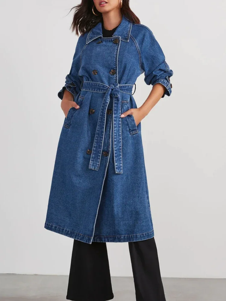 Blue Jeans Jacket Women Winter Jackets for Women 2023 Korean Fashion Vintage Black Coat Women Clothing Denim Oversized Belt