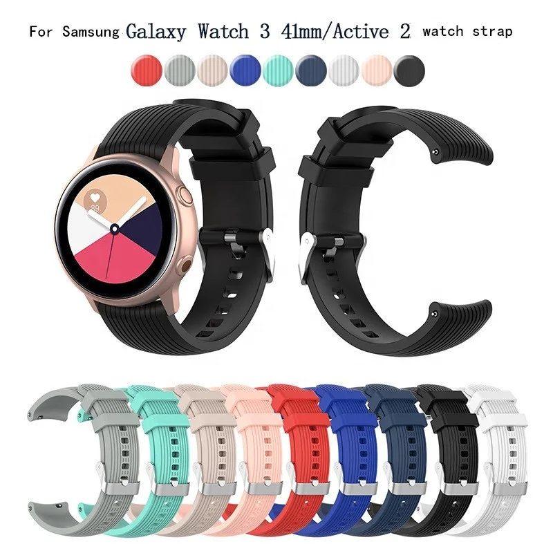 

Adjustable Watch Band Quick Release Strap Silicone Breathable Silver Buckle for Samsung Galaxy Watch Active Band 20 22MM