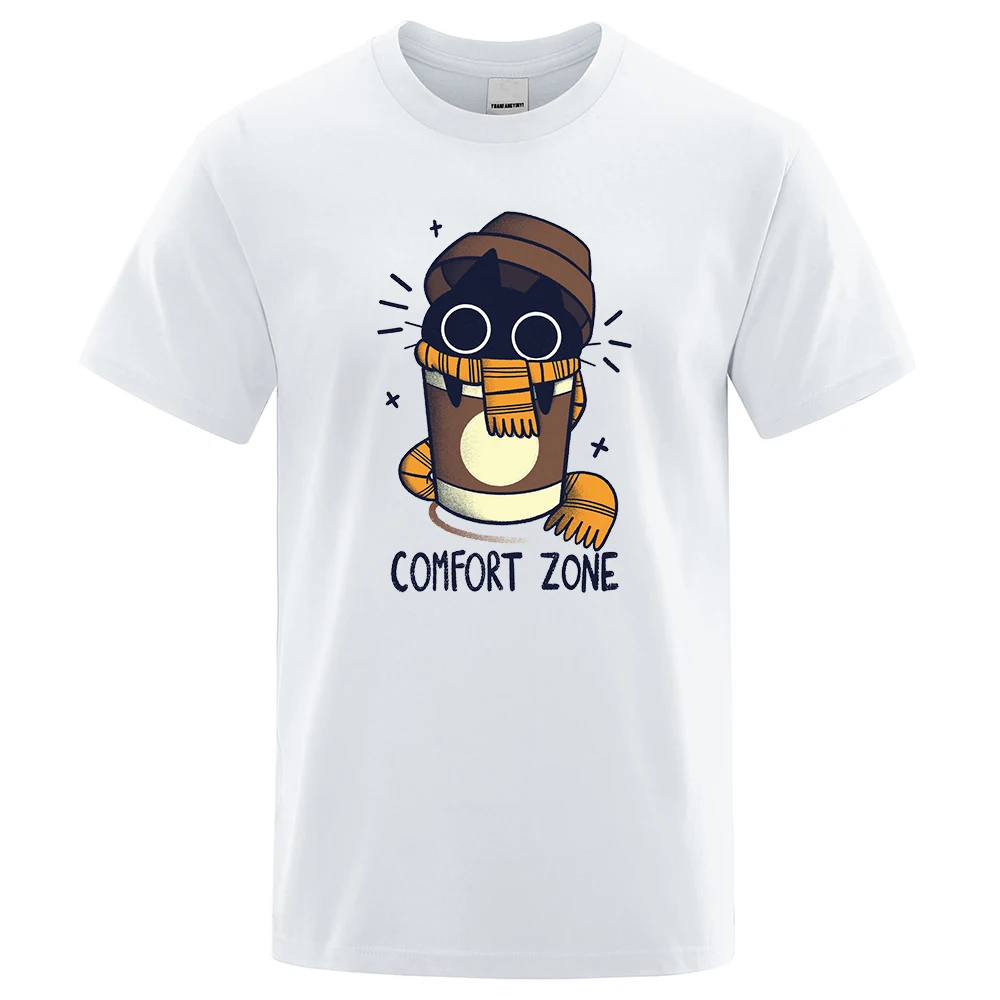 Comfort Zone Milk Tea Cat Breathable T Shirts Men 100% Cotton Loose Breathable T-Shirts Street Summer Personality Tee Clothes