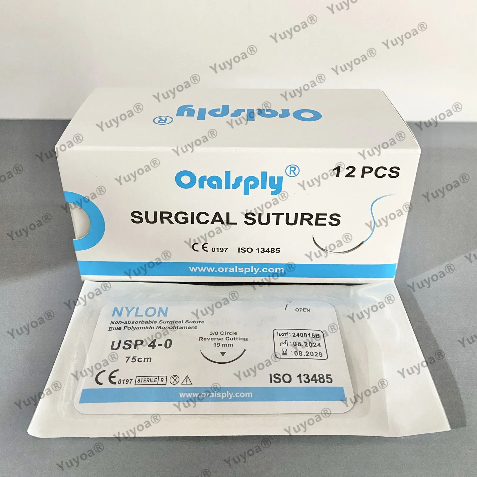 5x12pcs/box Non-Absorbable Dental Practice Suture Thread with Needle 75CM 3/0 4/0 5/0 Nylon/Silk/Polyester Teaching Exercises