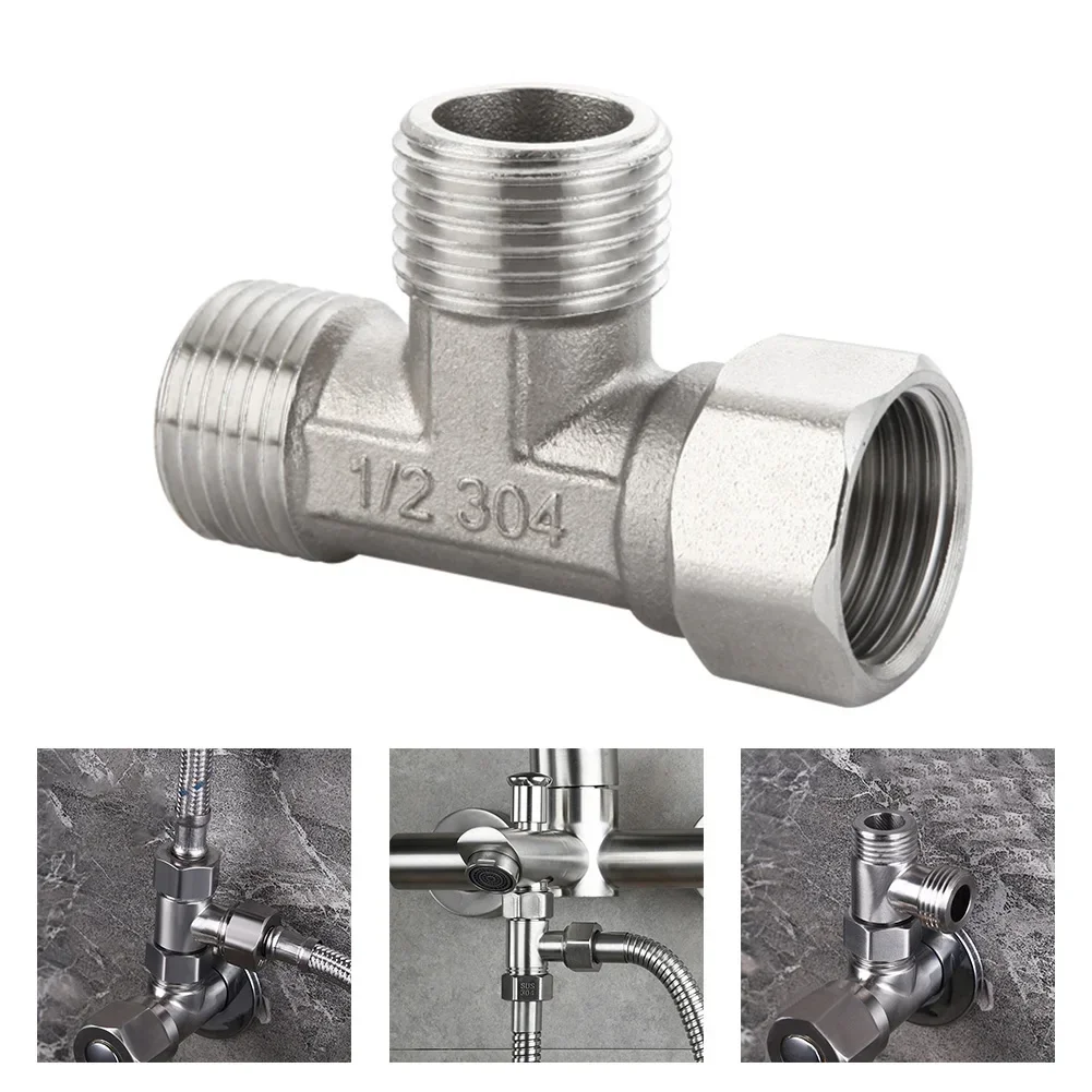 

Stainless Steel T Adapter G1/ 2" T-Valve Diverter Valve Three Way Device Hole For Bath Bidet Sprayer Shower Mixer shower valve