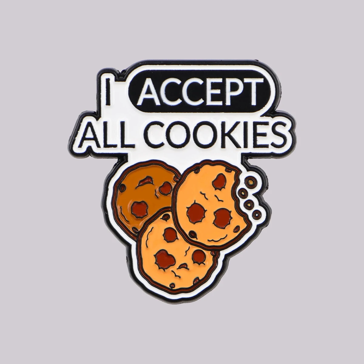 "ACCEPT ALL COOKIES" Emaille-Pin, niedliche Brosche, Anstecknadeln, Abzeichen auf Rucksack, Kleidung, Accessoires, Modeschmuck, Geschenke für Freunde