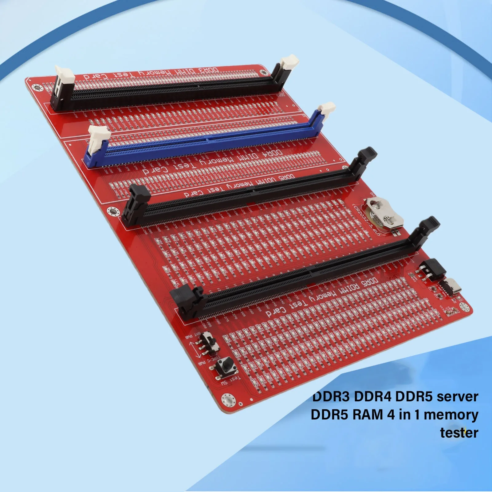 Cartão Testador de Memória RAM 4 em 1 para Computador Desktop DDR3 DDR4 DDR5 UDMM DDR5 RDIMM Analisador Diagnóstico com Luz