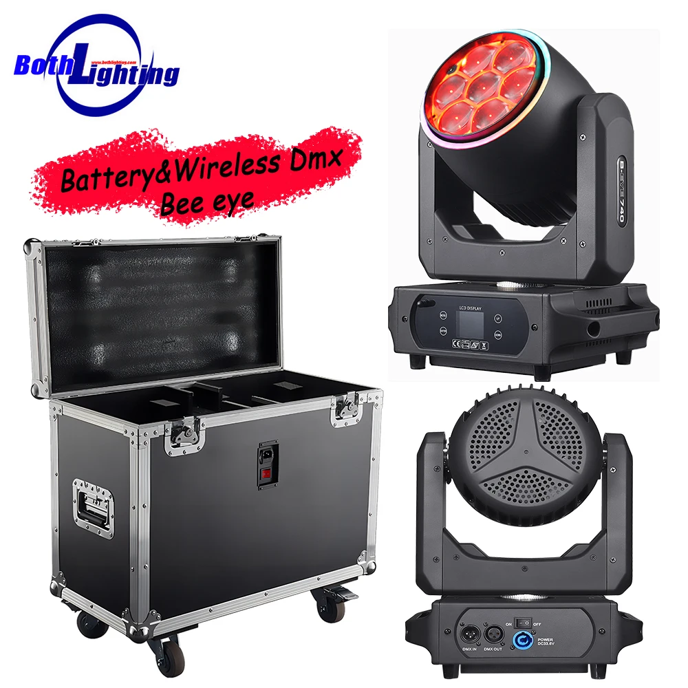 2PCS with Case BPM-Splash X 7*40w Bee Eye Wash Battery & Wireless DMX LED Moving Head Light for Wedding DJ Concert Club Events