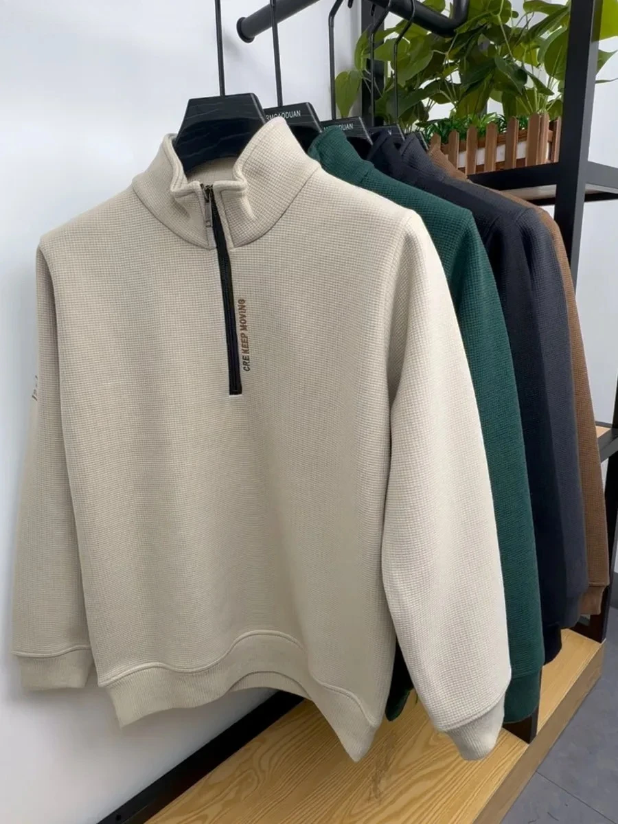 جديد الخريف الشتاء الرجال نصف سستة هوديس موضة عادية الاجتماعية الرجال البلوز القمم الوقوف طوق الدافئة رشاقته الصوف بلوزات