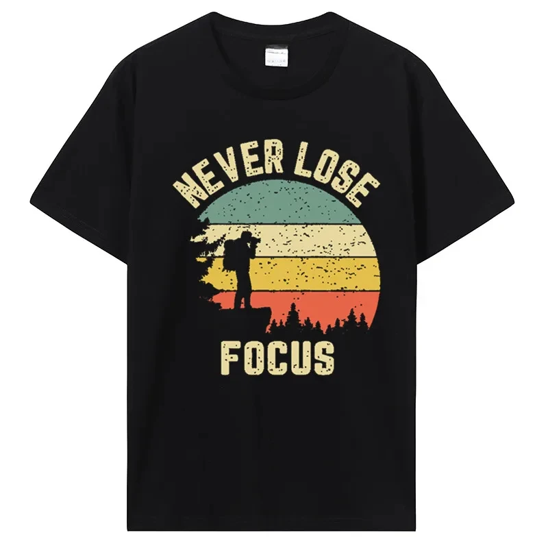 Camera Never Lose Attention Photography T-Shirt Tops Customized Cotton Men T Shirt Fitness Tees Funny Photographer TShirt